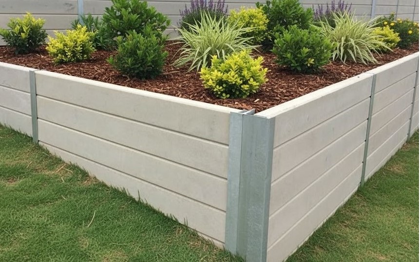 garden bed wall with plants